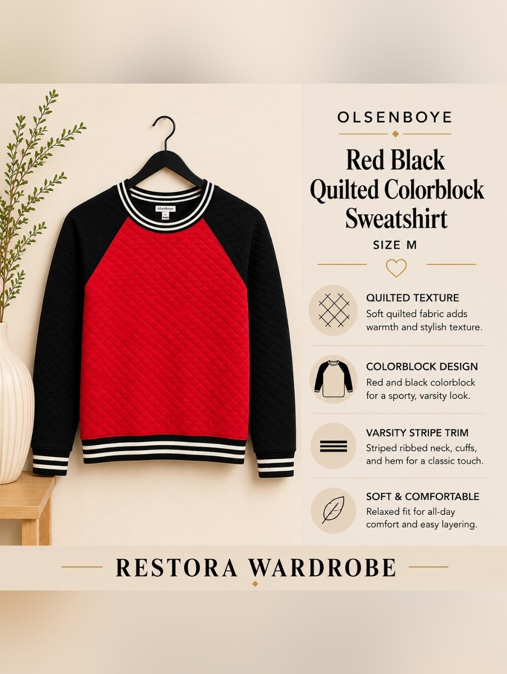 Olsenboye Quilted Sweatshirt Medium Pink Black Colorblock Varsity Style Top